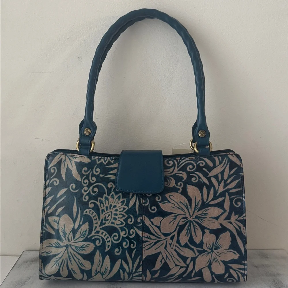 Patricia Nash Rienzo Greek Floral Leather Blue Shoulder Handbag